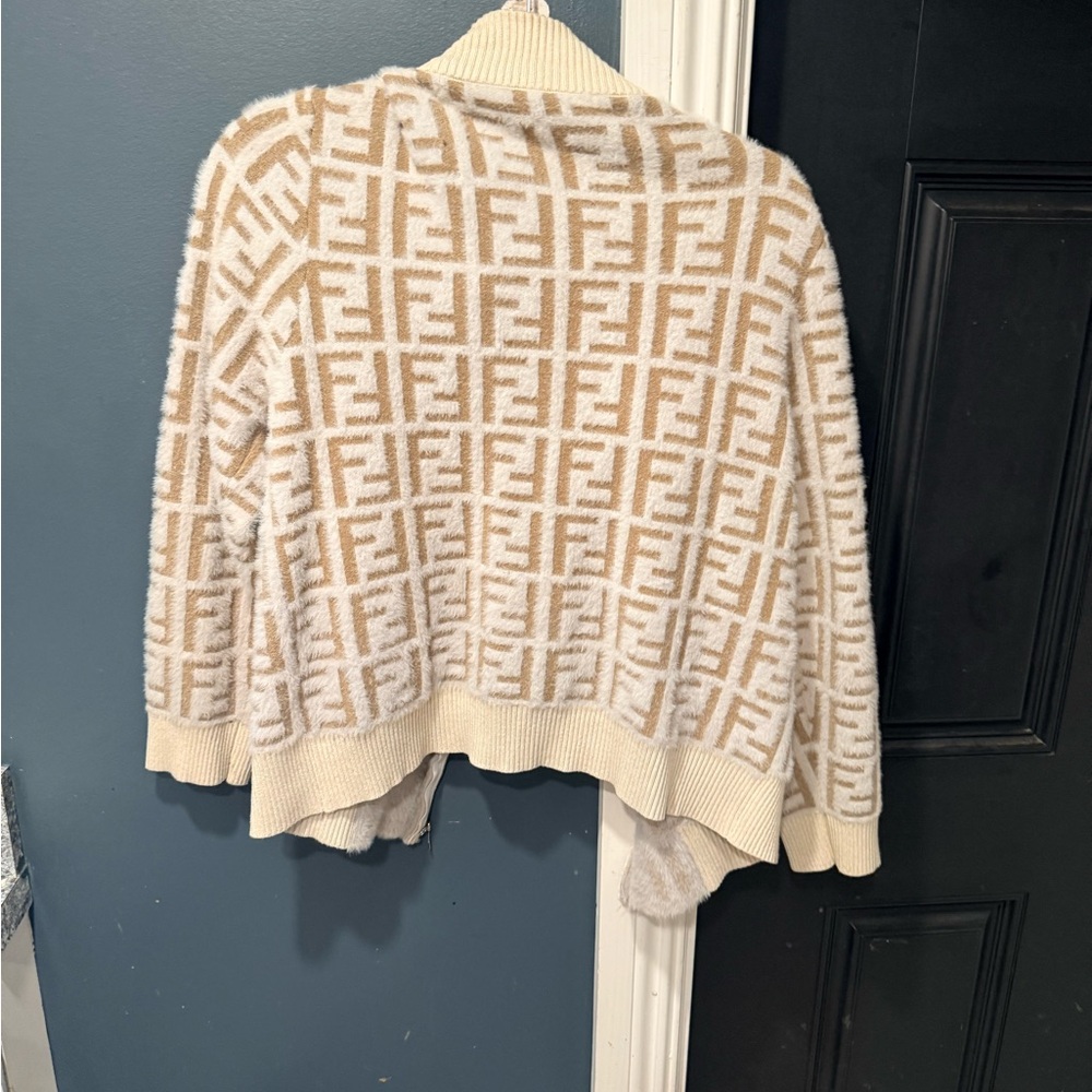 Women's Beige and White Cardigan